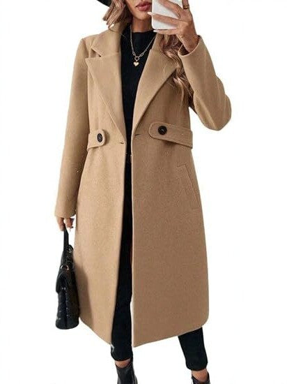Damen Midilanger Wollmix-Mantel mit Taillenpatte und klassischem Revers Drune