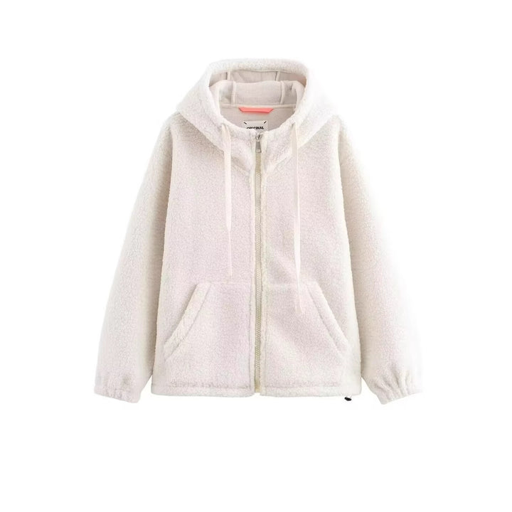 Damen Teddy-Fleece-Kapuzenjacke mit durchgehendem Reißverschluss und Kängurutaschen Drune