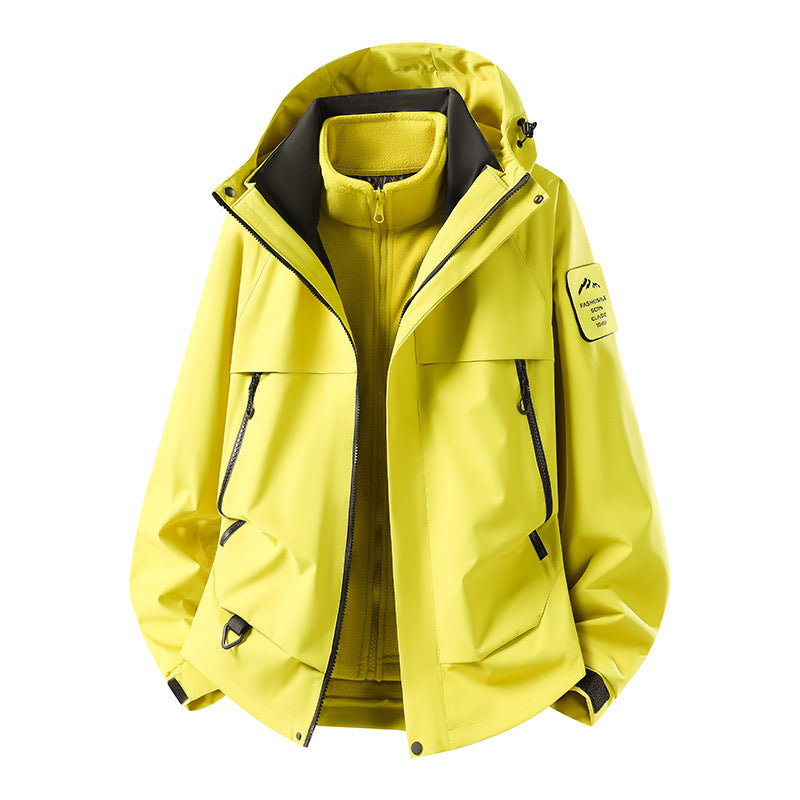 Herren modulare wasserdichte Outdoorjacke mit herausnehmbarer Fleece-Innenjacke, Kapuze und Reißverschlusstaschen Drune