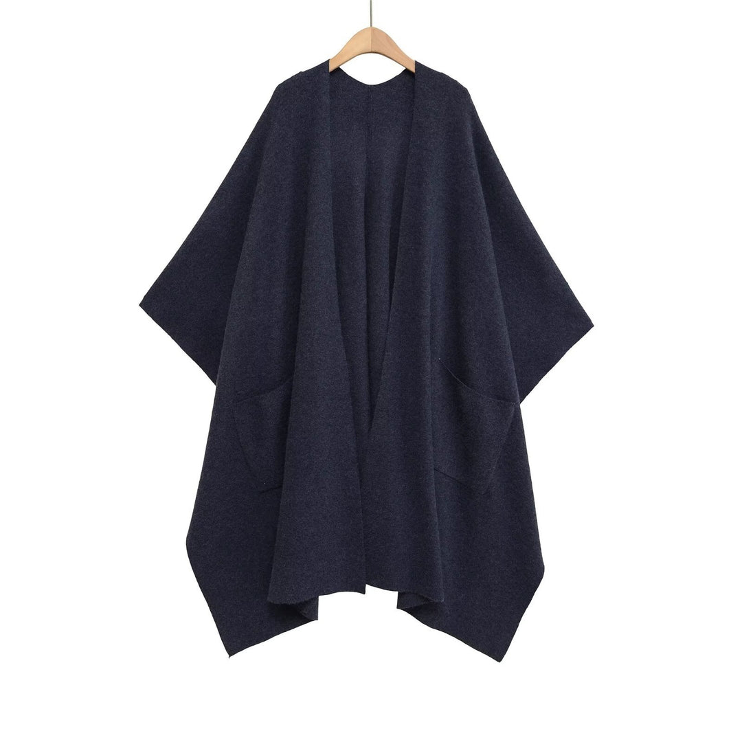 Damen Oversize Strickponcho mit Eingrifftaschen und asymmetrischem Saum Drune