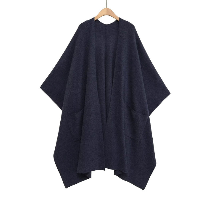 Damen Oversize Strickponcho mit Eingrifftaschen und asymmetrischem Saum Drune