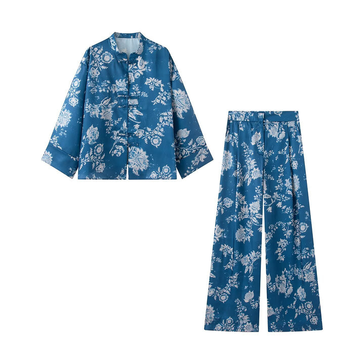 Damen Brokatjacke mit Mandarinkragen, Knotenverschlüssen und weiten Kimonoärmeln Drune