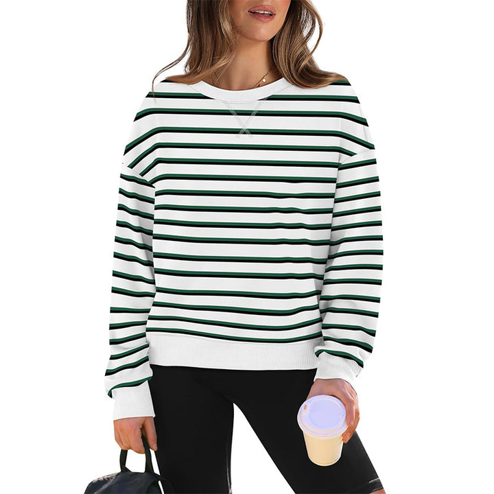Damen lässiger Sweatshirt mit modernem Streifenmuster und Rundhalsausschnitt Drune