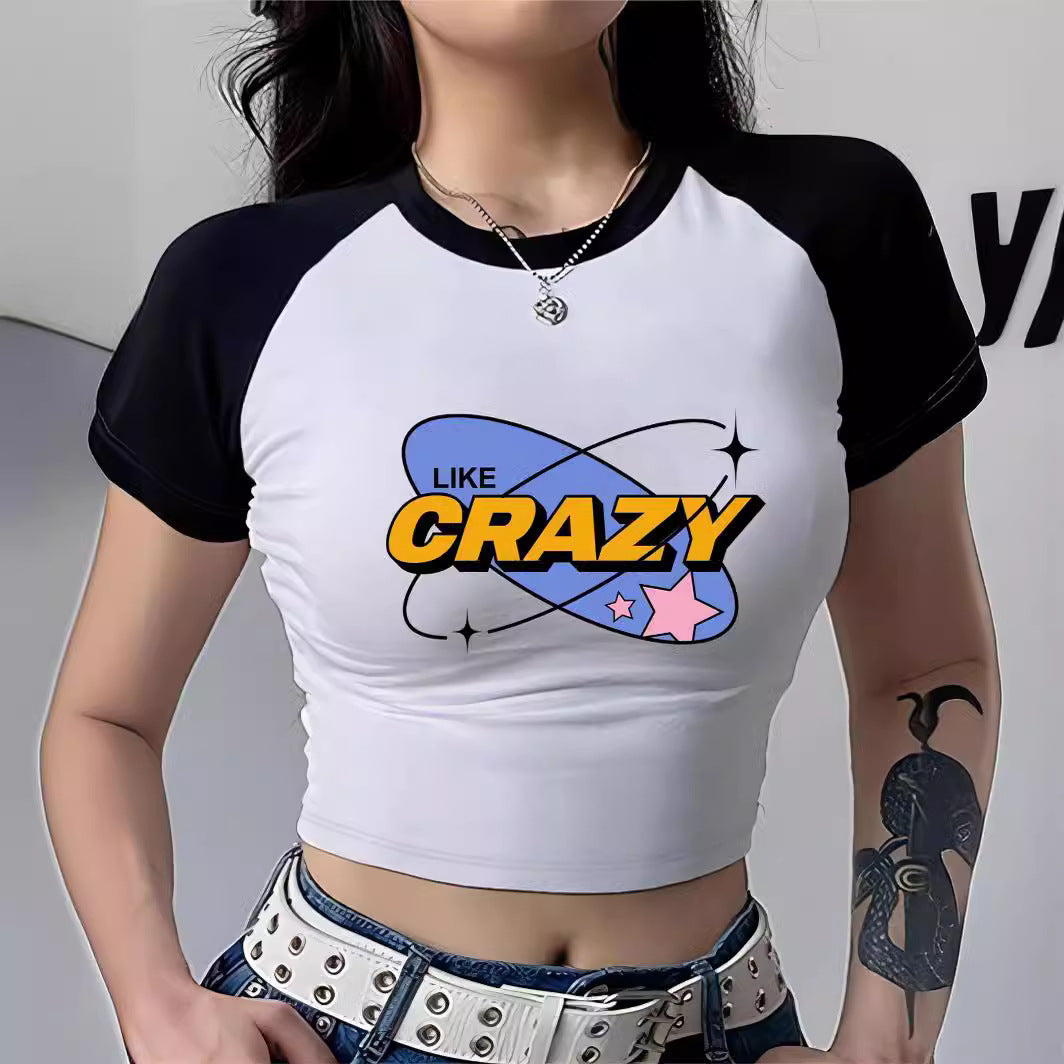 Damen Cropped T-Shirt mit auffälligem Druckdesign Drune