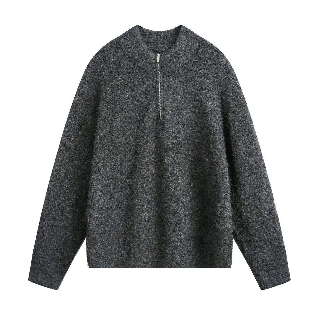 Damen Oversize Wollmix-Pullover mit halbem Reißverschluss Drune