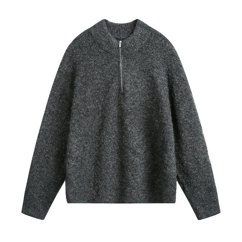 Damen Oversize Wollmix-Pullover mit halbem Reißverschluss Drune