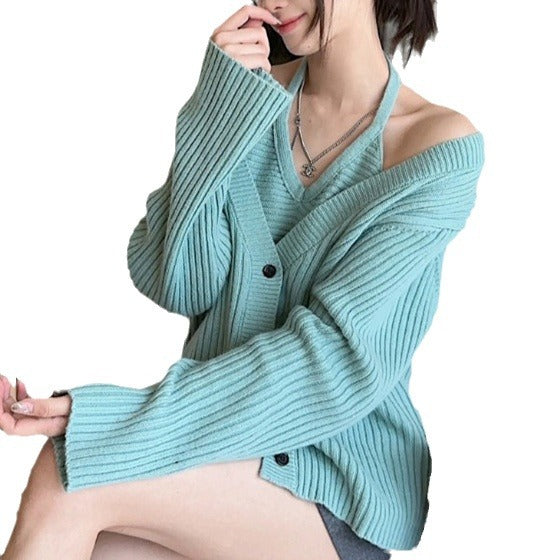 Damen Grobstrickjacke mit lässigem Schnitt und tiefem V-Ausschnitt Drune