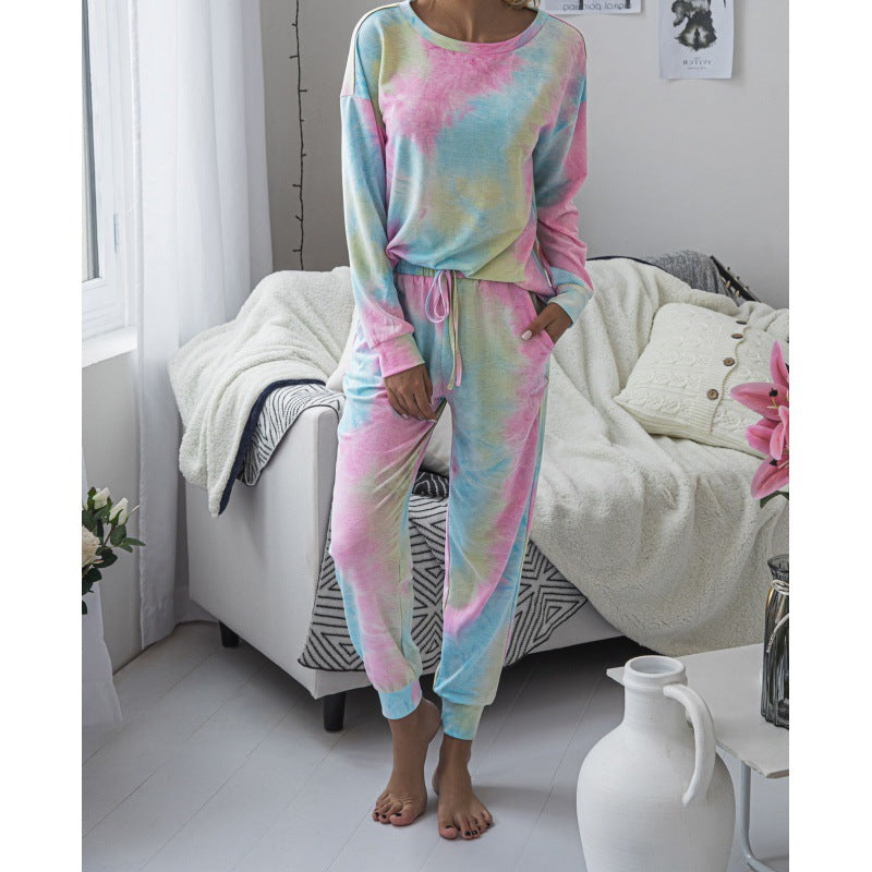 Damen Lässiger Tie-Dye Lounge-Jumpsuit mit Kordelzug und Eingrifftaschen Drune