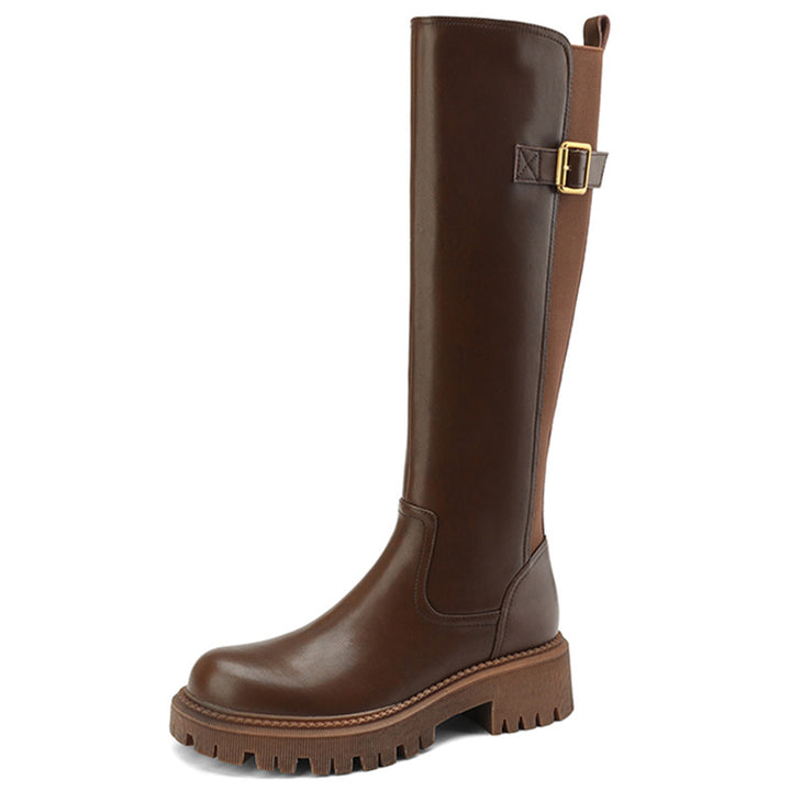 Damen lange Stiefel mit elegantem Schnallenakzent und rutschfester Sohle Drune