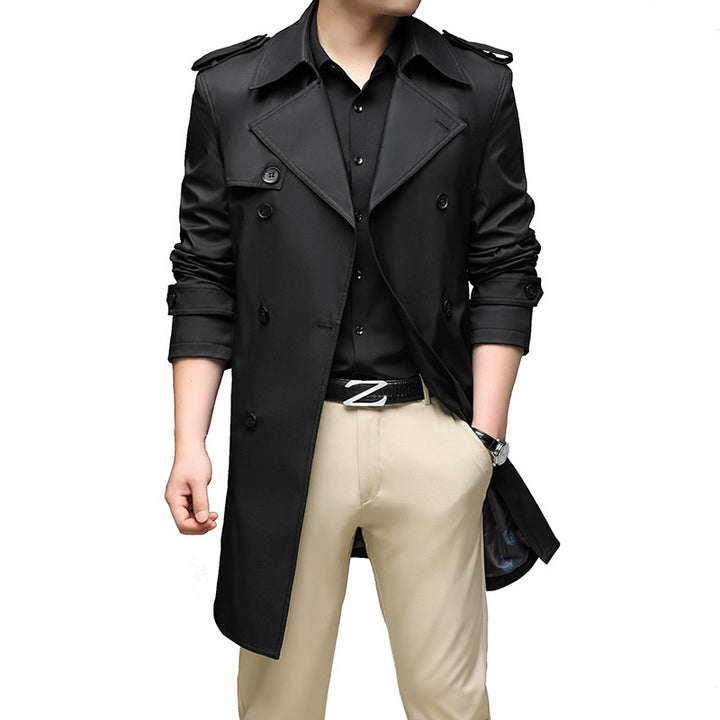 Herren Moderner Slim-Fit Trenchcoat mit Epauletten und doppelreihiger Knopfleiste Drune
