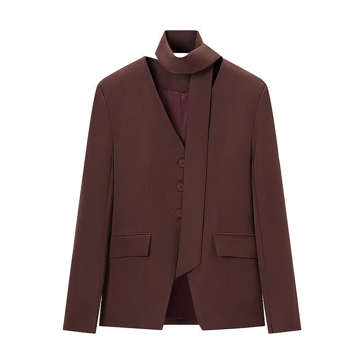 Damen nan taillierter Blazer mit Schalkragen-Schleife und V-Ausschnitt Drune