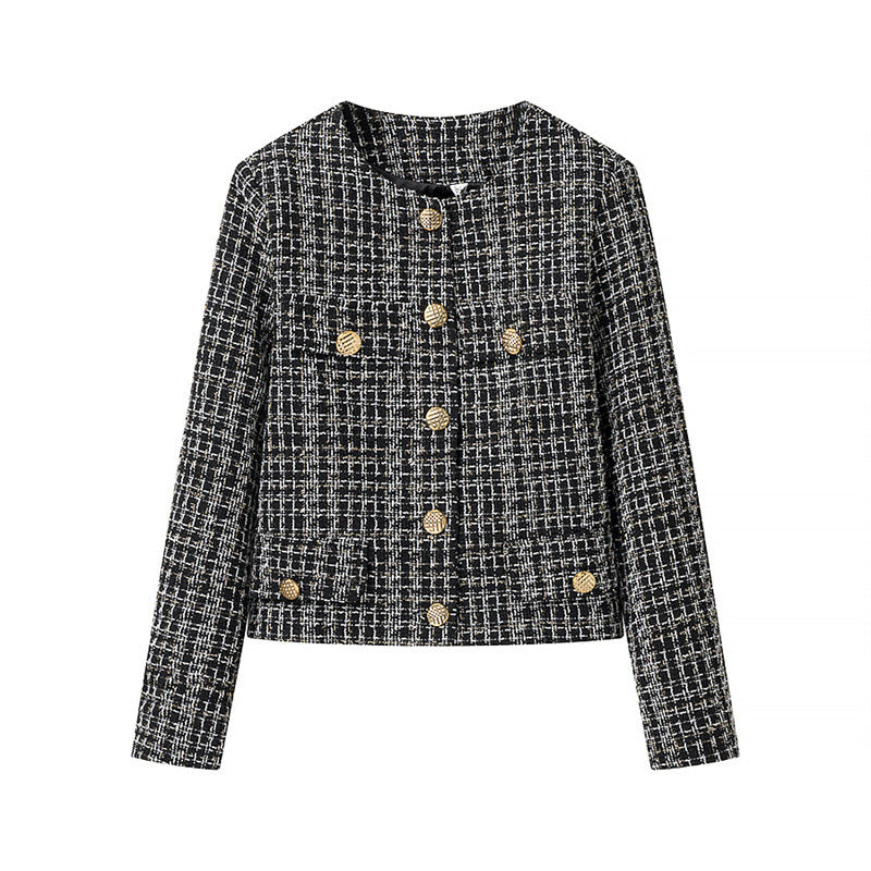 Damen elegante Tweedjacke mit goldenen Knöpfen Drune