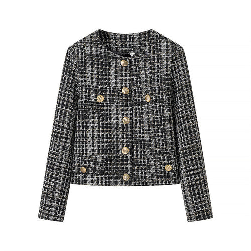 Damen elegante Tweedjacke mit goldenen Knöpfen Drune