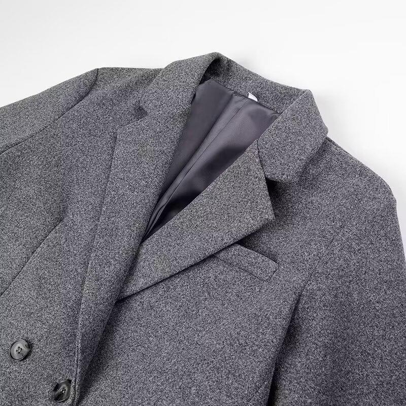 Damen eleganter langärmeliger Wollmantel mit Doppelreiher und hohen Taschen Drune