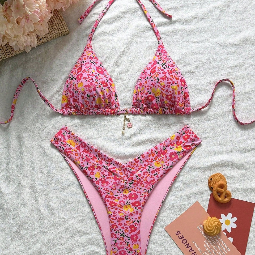 Damen Triangel-Bikini mit Blütenmuster Drune