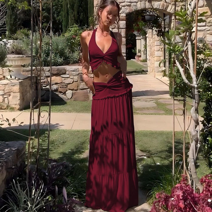 Damen Maxikleid mit verspieltem Cut-Out und Rüschendetails Drune