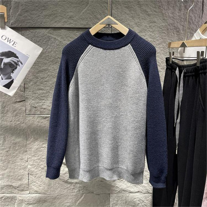 Herren Raglan-Kontraststrickpullover mit feiner Rippstruktur und gerippten Bündchen Drune