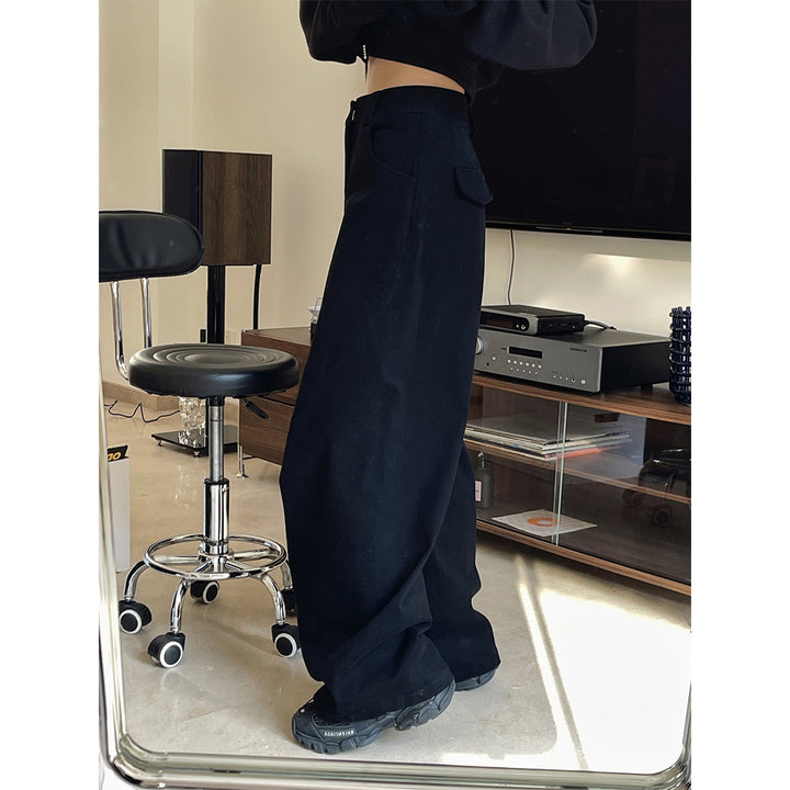 Damen Weite High‑Waist Cargo-Baggy-Hose mit aufgesetzter Klappentasche Drune