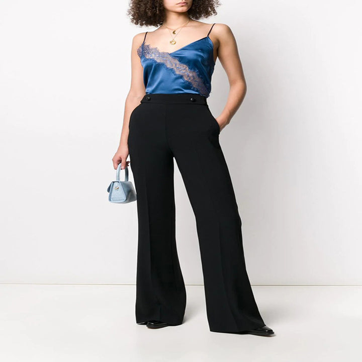 Damen Hochtaillierte Tailoring-Palazzohose mit Bügelfalte und weitem Bein Drune