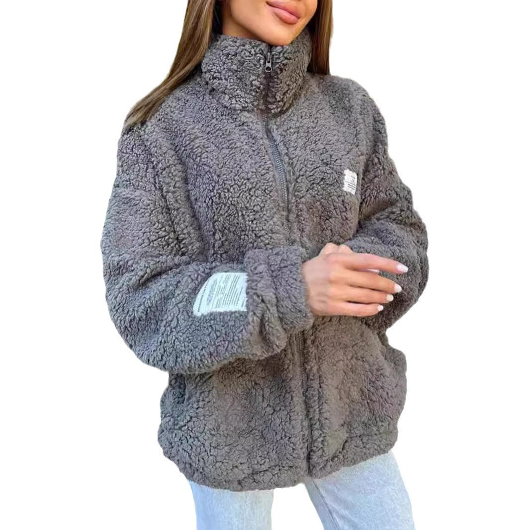 Damen Kuschelige Fleecejacke mit praktischen Taschen und hohen Kragen Drune