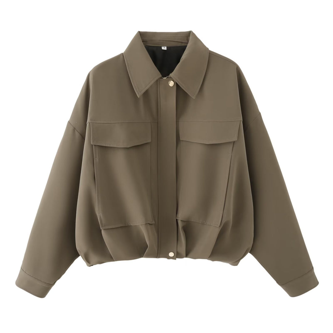 Damen Oversize Utility-Jacke mit Pattentaschen, Drop-Shoulder und elastischem Saum Drune
