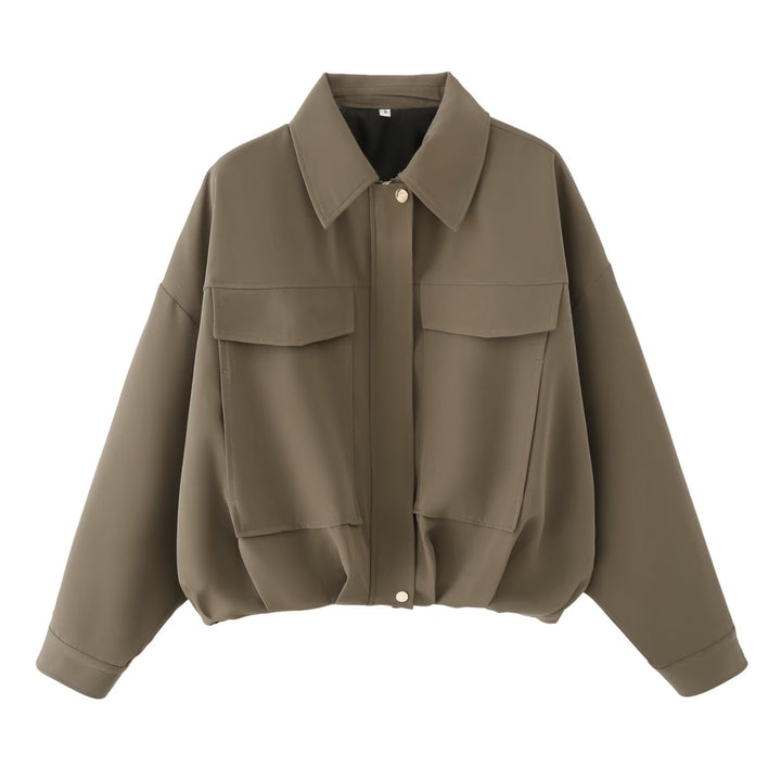 Damen Oversize Utility-Jacke mit Pattentaschen, Drop-Shoulder und elastischem Saum Drune