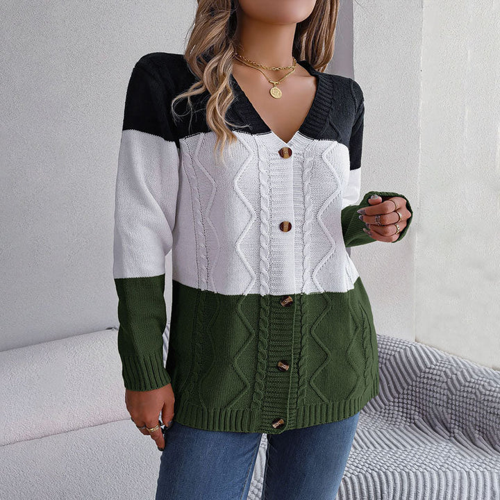Drune | Farbblock Strickjacke mit Modernem Muster