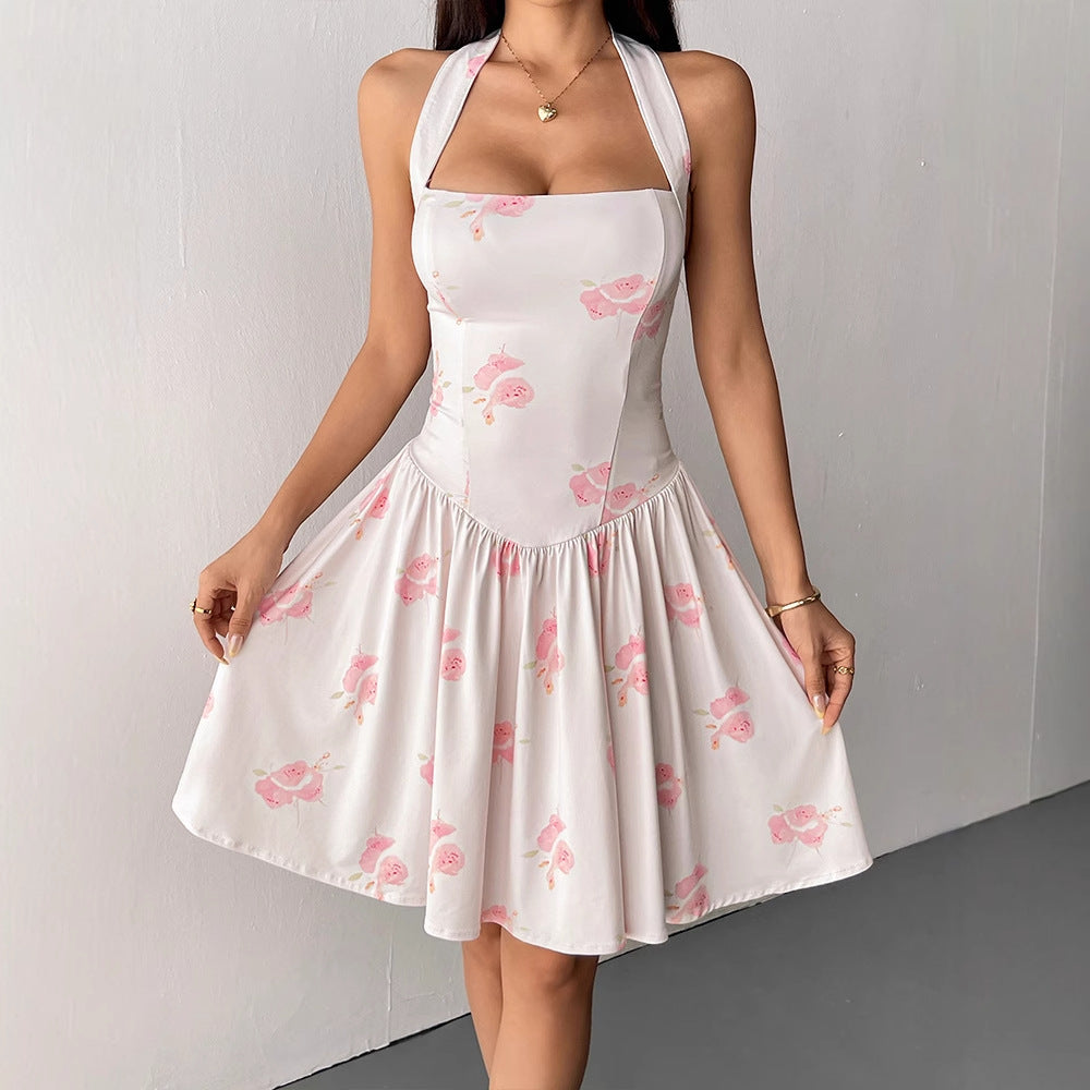 Damen Sommerliches Neckholderkleid mit floralem Design und taillierter Silhouette Drune