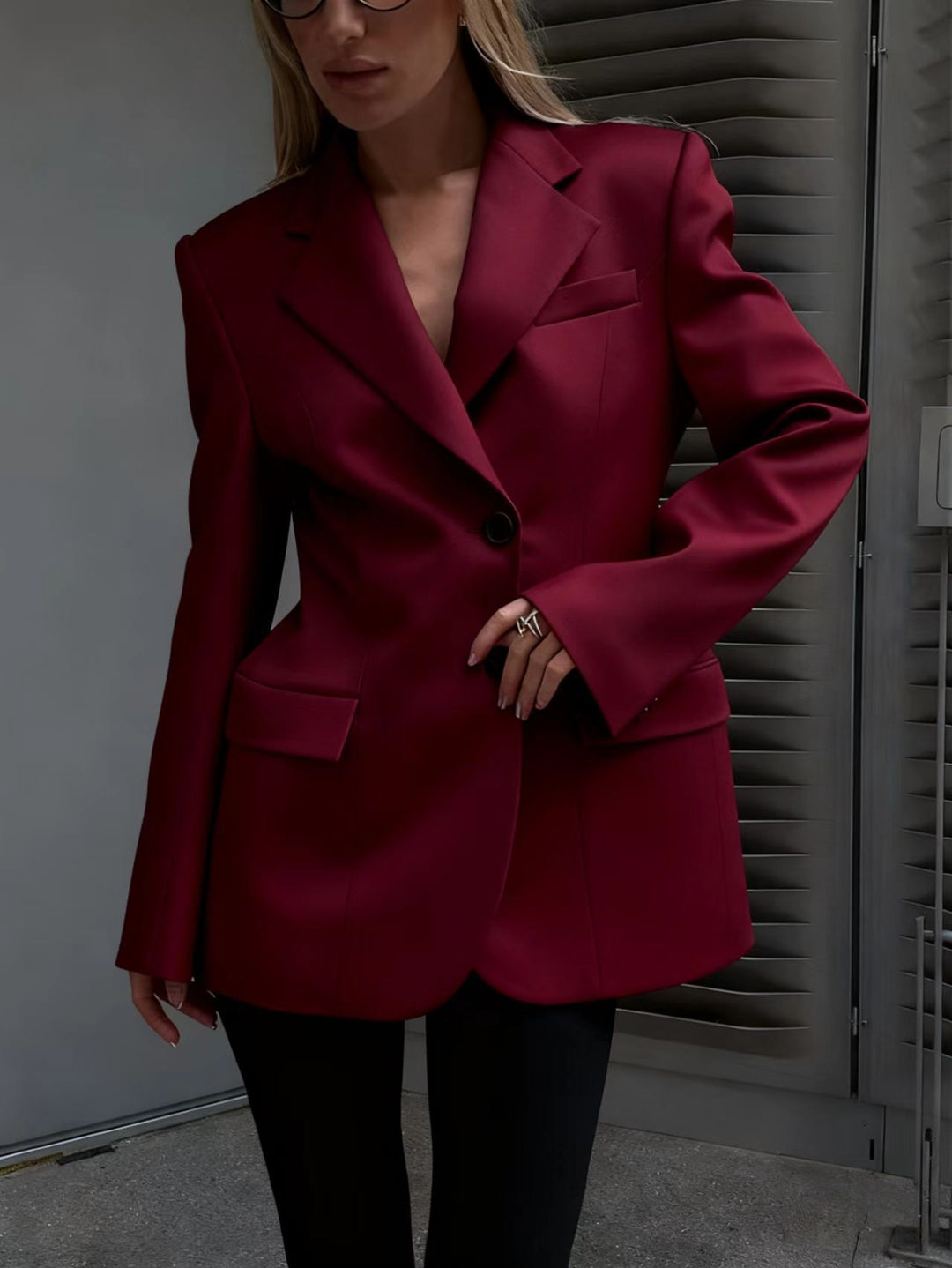 Damen Oversized Longblazer mit betonter Schulterpartie und Pattentaschen Drune