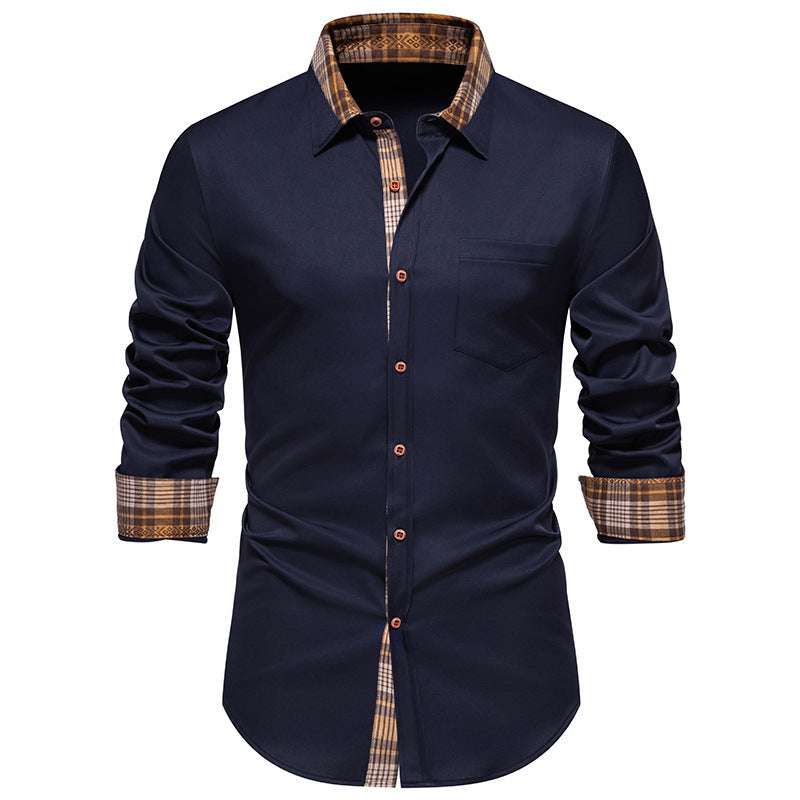 Herren Elegantes Langarmhemd mit Kontrastdetails Drune