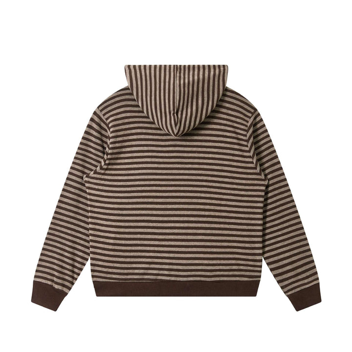 Unisex Gestreifte Strick-Kapuzenjacke mit durchgehendem Reißverschluss und Kängurutaschen Drune