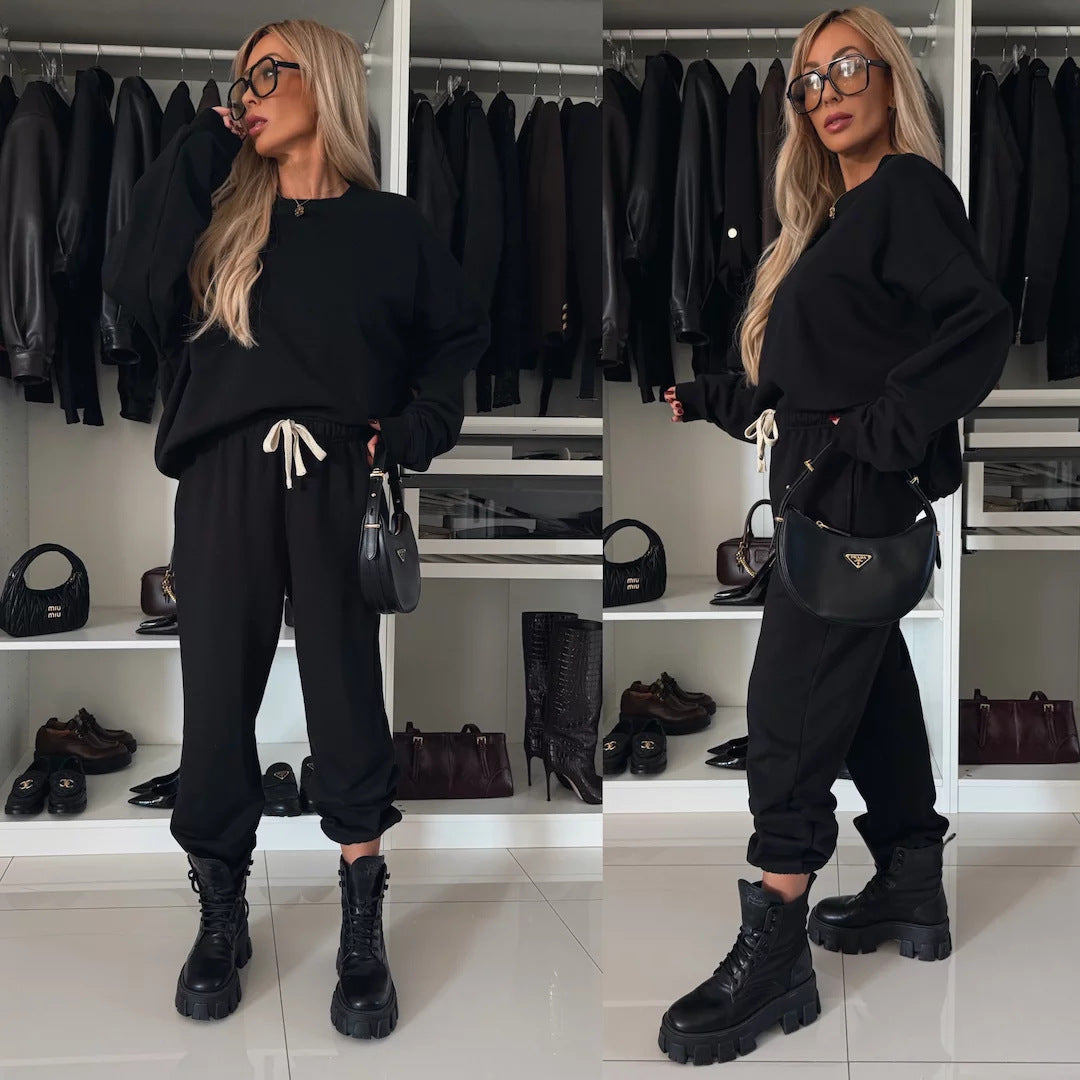 Damen weiches Lounge-Set aus Baumwollmix mit Tunnelzug und elastischen Bündchen Drune