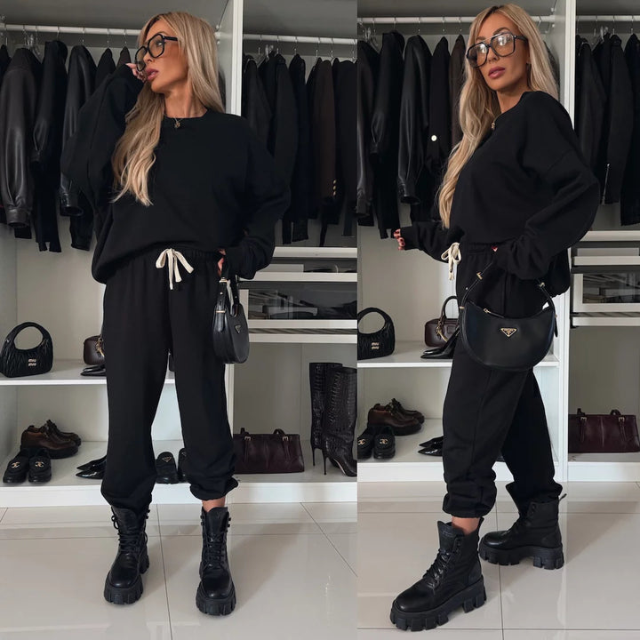 Damen weiches Lounge-Set aus Baumwollmix mit Tunnelzug und elastischen Bündchen Drune