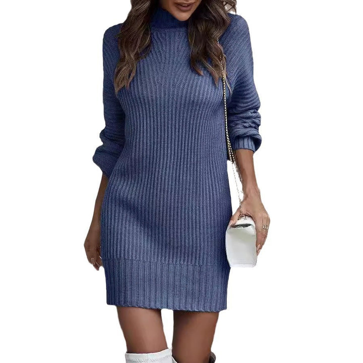 Damen Strick-Minikleid mit elegantem Stehkragen und Rippstruktur Drune