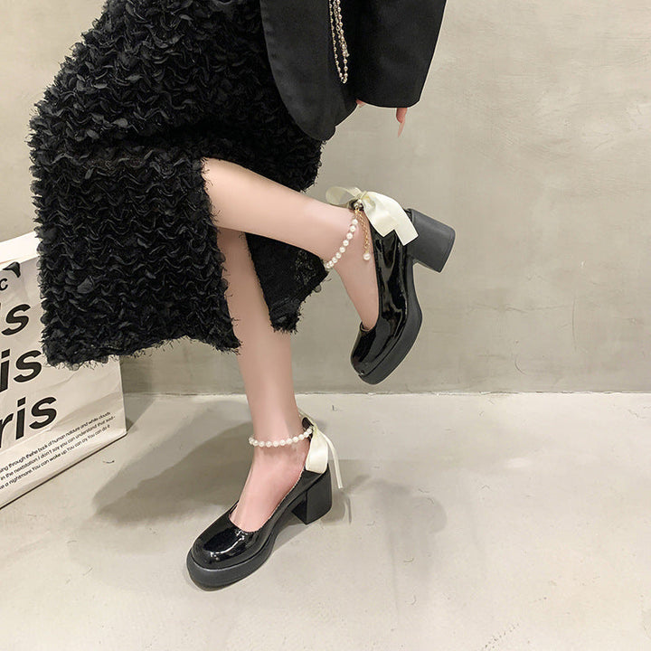 Damen Elegante Plateau-Pumps mit Perlen- und Schleifenverzierung Drune