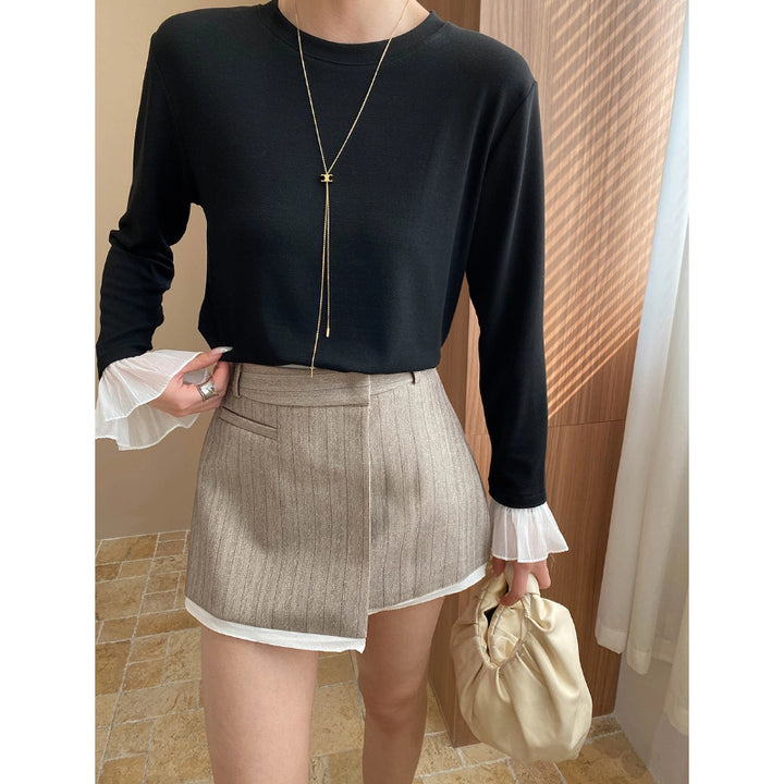 Damen Langarmoberteil mit elegantem Rüschensaum Drune