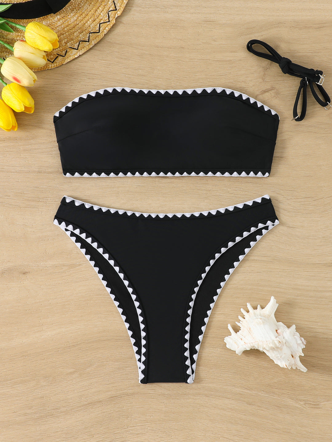 Damen Bandeau Bikini mit geometrischen Details Drune