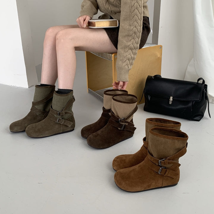 Damen Komfortable Stiefeletten mit dekorativen Riemen Drune