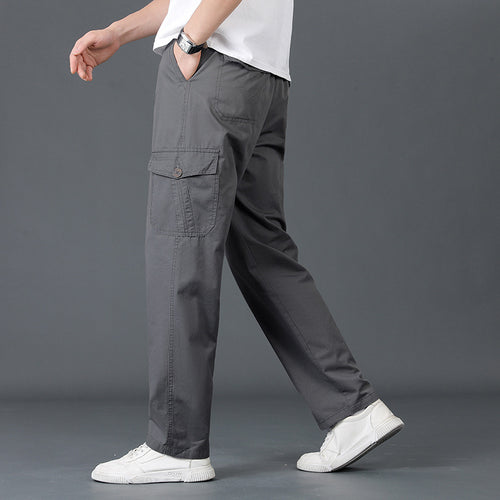 Herren Weite Cargo-Hose mit elastischem Bund, aufgesetzten Klappentaschen & geradem Bein Drune