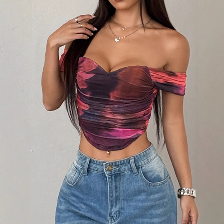 Damen Off-Shoulder Top mit Raffungen und floralem Design Drune