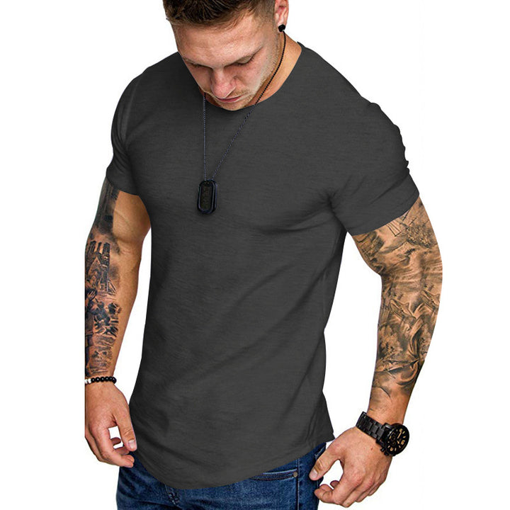 Herren nan figurbetontes Rundhalsshirt mit athletischem Schnitt elastischem Baumwoll-Elasthan-Mix und abgerundetem Saum Drune