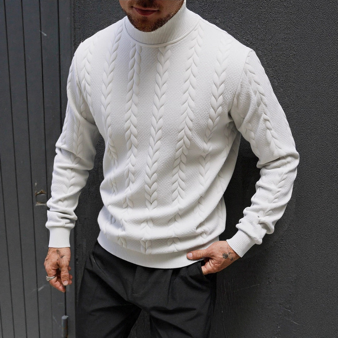 Herren Grobstrick-Rollkragenpullover mit Zopfmuster und gerippten Bündchen Drune