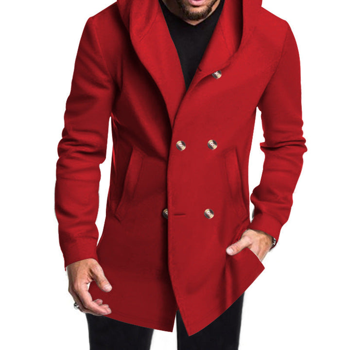 Herren Modische Doppelreihige Jacke mit Kapuze Drune