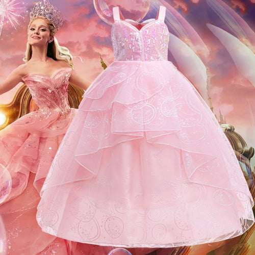 Glinda Cosplay Kleid – Rosa Prinzessinnenballkleid für Mädchen (Hochzeit, Bühne) Drune