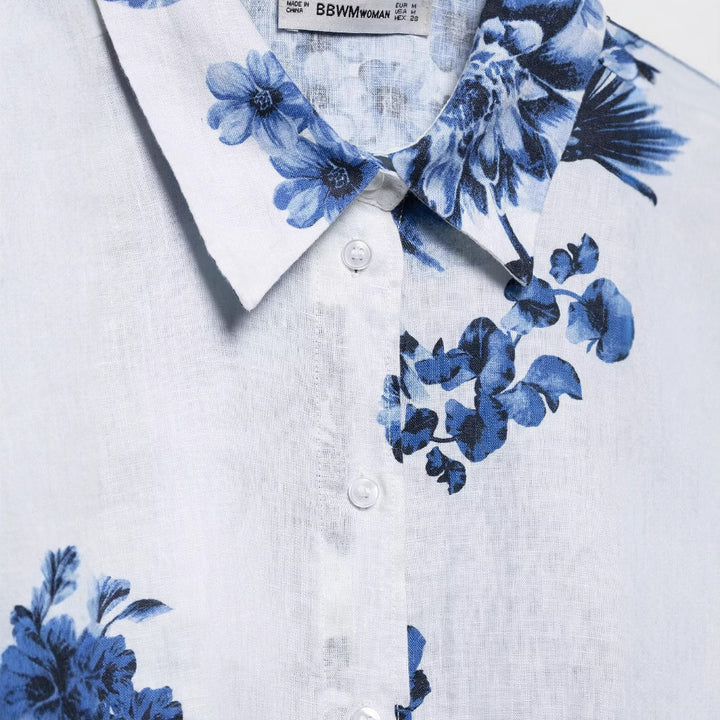 Damen Lockeres Hemd mit floralem Alloverprint und durchgehender Knopfleiste Drune
