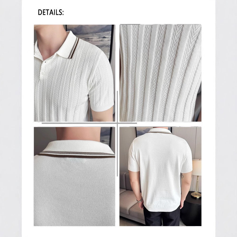 Herren Elegantes Kurzarm-Strickpoloshirt mit Struktur Drune