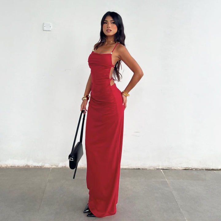 Damen elegantes Maxikleid mit raffinierten Rüschendetails und verstellbaren Trägern Drune
