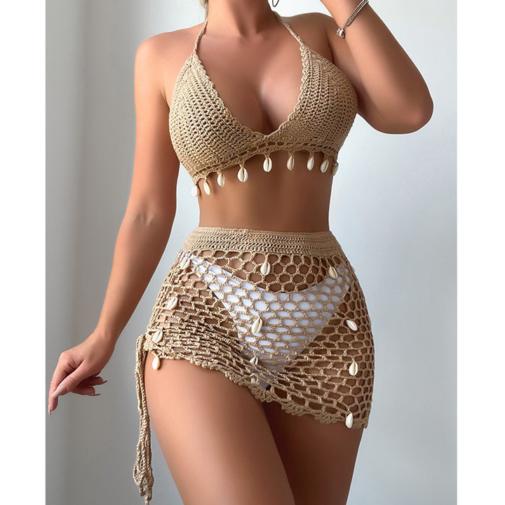 Damen Häkel-Bikini-Set mit charmanten Muscheldetails und verstellbarem Unterteil Drune