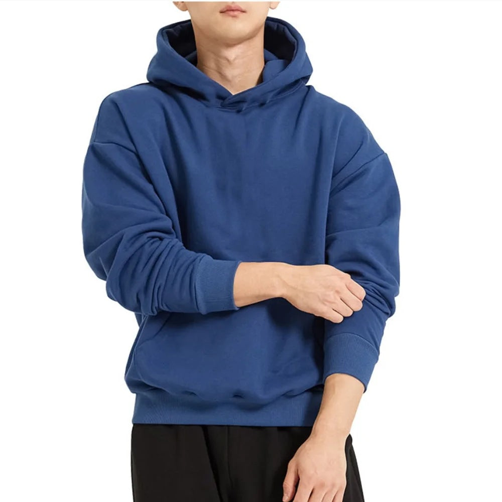 Herren nan schwerer Kapuzenpullover im Boxy-Cut mit Kängurutasche, geripptem Saum und angerauter Innenseite Drune
