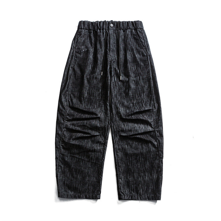 Herren weite Cordhose im Workwear‑Look mit elastischem Bund, Kordelzug und Kniefalten Drune